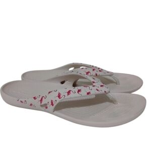 Crocs Flip Flops Women's Flamingo White Blush Pink Toe Post Thongs 8